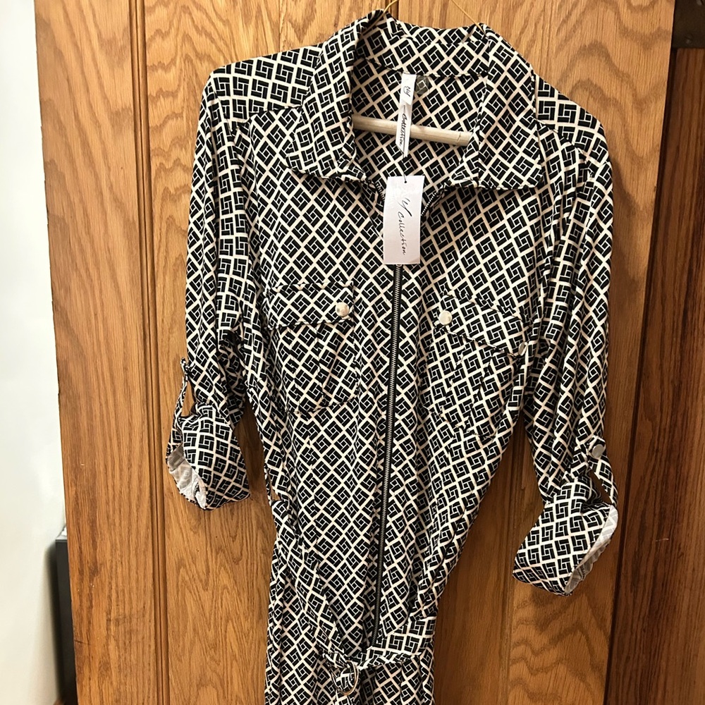 NY Collection Monochrome Geometric Pattern Dress